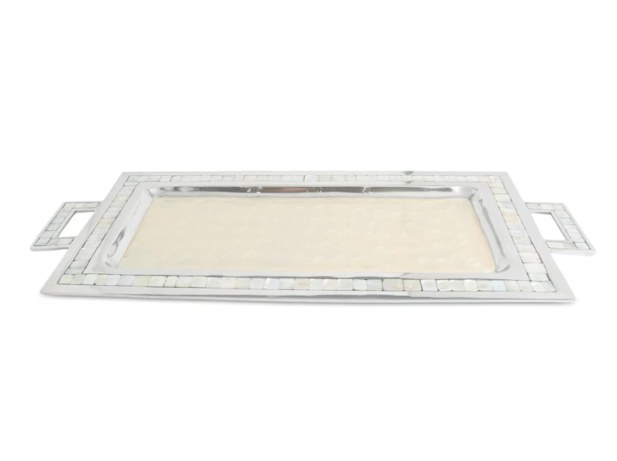 Julia Knight 25-Inch Classic Rectangular Serving Tray with Handles - Elegant Snow Design for Dining & Entertaining