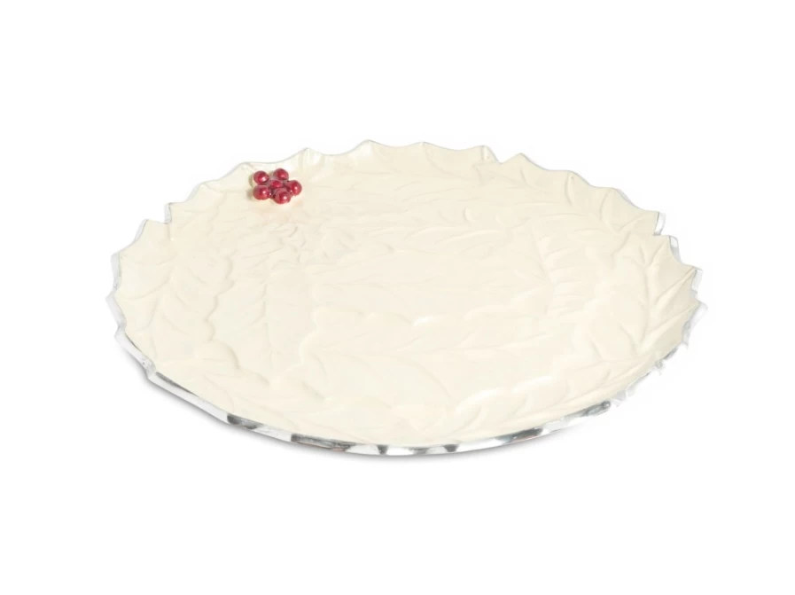 Julia Knight 13" Round Holly Sprig Snow Platter - Holiday Serving Tray