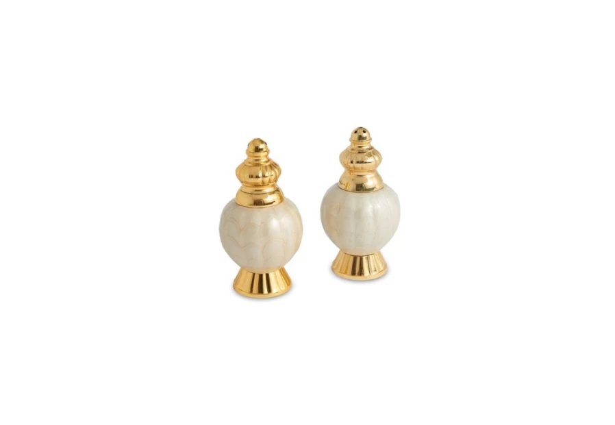 "Julia Knight 4" Peony Gold Snow Salt and Pepper Shaker Set"