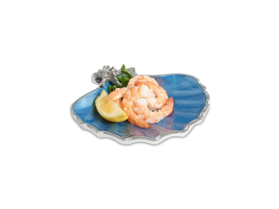 Julia Knight 8.5-Inch Azure Blue Scallop Starfish Decorative Bowl for Home Decor