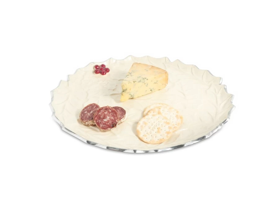 Julia Knight 13" Round Holly Sprig Snow Platter - Christmas Dinner Plate, Holiday Serving Tray, Winter Party Decor