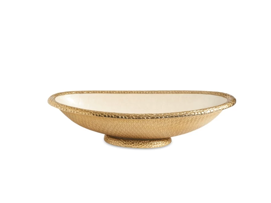 Julia Knight 24-Inch Gold Florentine Oval Bowl with Snowflake Design - Elegant Serving Bowl for Holidays