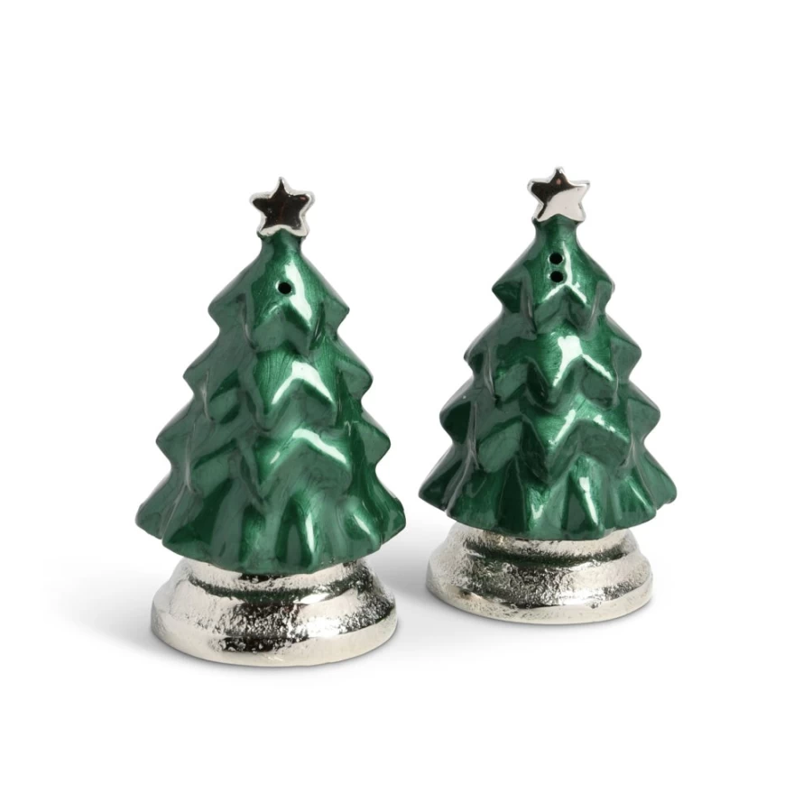 Julia Knight Emerald Green Holly Sprig Tree Salt and Pepper Shaker Set
