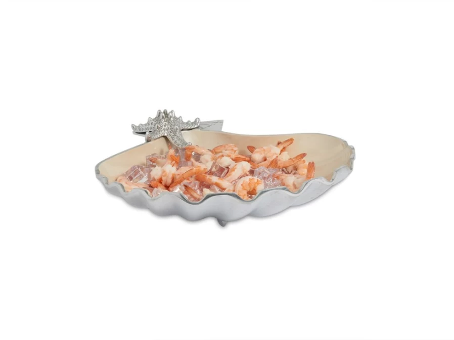 Julia Knight 15-inch Scallop Starfish Deep Bowl Snow White Ceramic Serving Dish