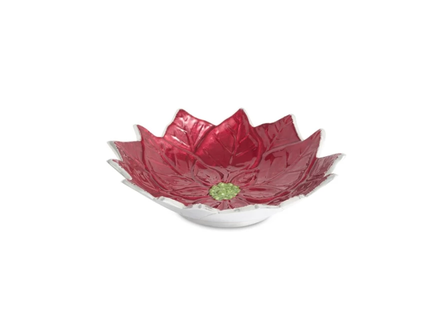 Julia Knight 9-Inch Poinsettia Bowl with Pomegranate Design - Holiday Decorative Ceramic Bowl