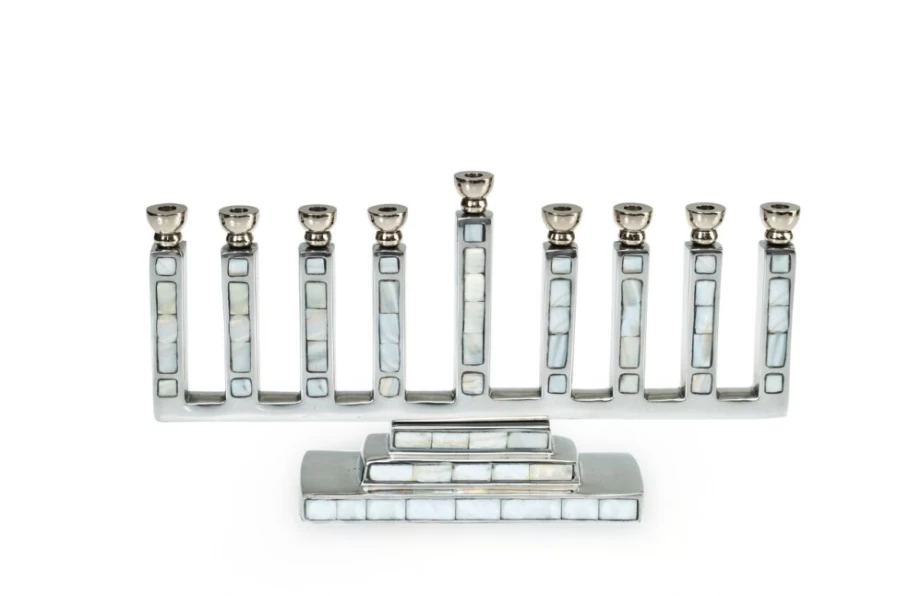 Julia Knight Classic Menorah - Elegant Mother of Pearl Hanukkah Candle Holder for Jewish Holiday Decor