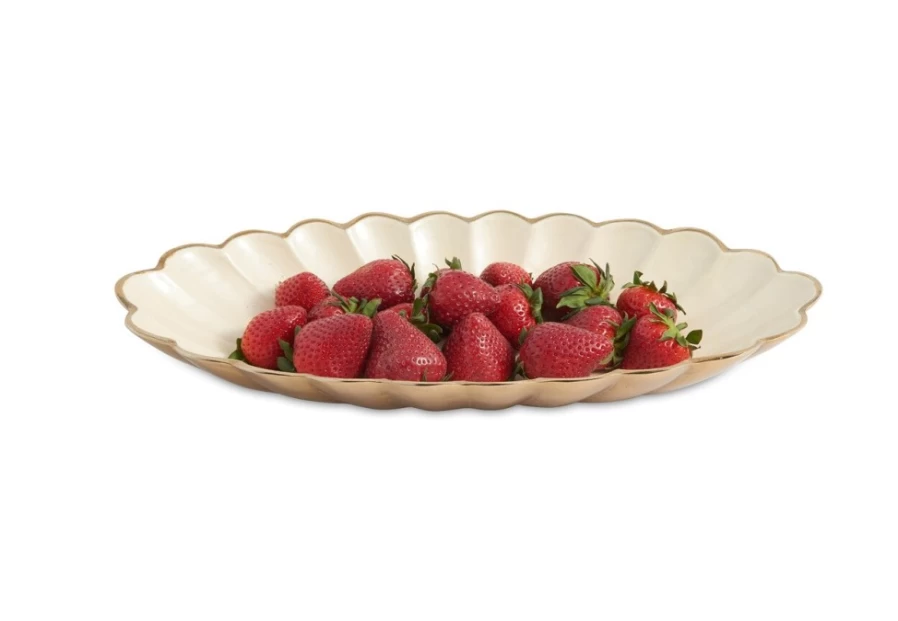 Julia Knight 16-Inch Gold Snow Oval Porcelain Bowl with Peony Design