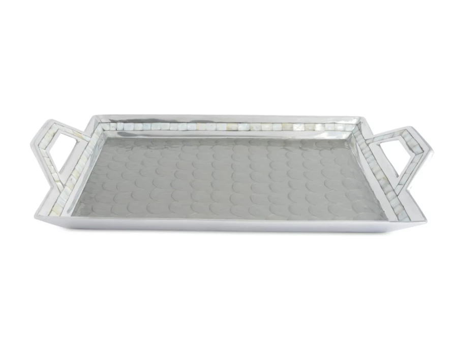 Julia Knight 21" Platinum Beveled Serving Tray with Handles - Classic Elegant Dining & Entertaining Platter