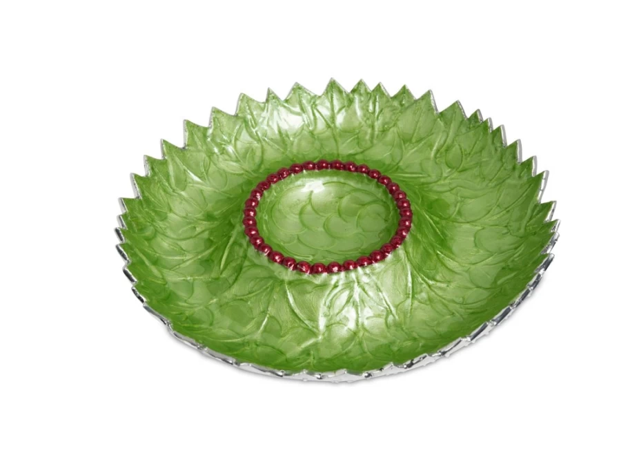 Julia Knight 13.5" Holly Sprig Chip & Dip Bowl Set - Mojito Green Serving Platter for Parties & Entertaining