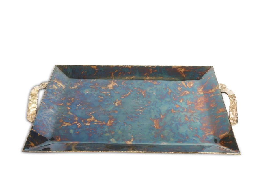 Julia Knight 20" Rectangular Tray in Rainbow Bronze Finish - Modern Decorative Serving Tray