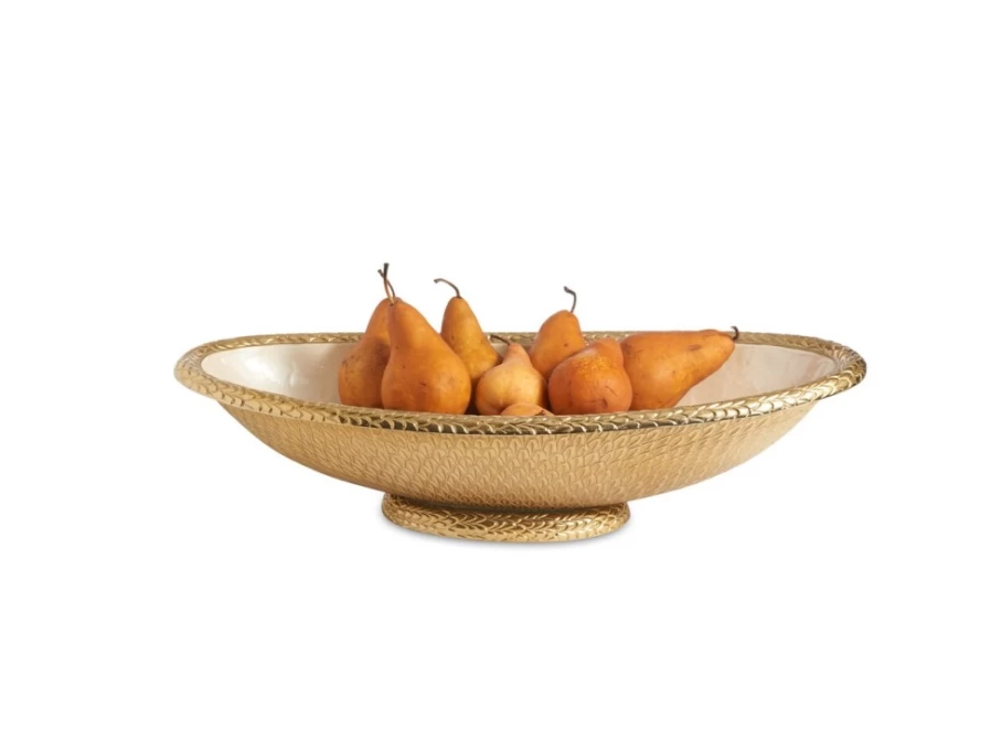 Julia Knight 24-Inch Gold Florentine Oval Bowl with Snowflake Design - Elegant Serving Bowl for Holidays