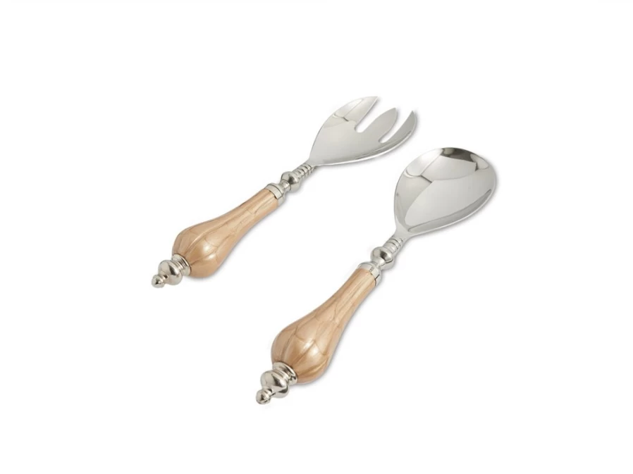 Julia Knight Peony Salad Serving Set - Elegant Toffee-Colored Dining Utensils for Stylish Table Setting