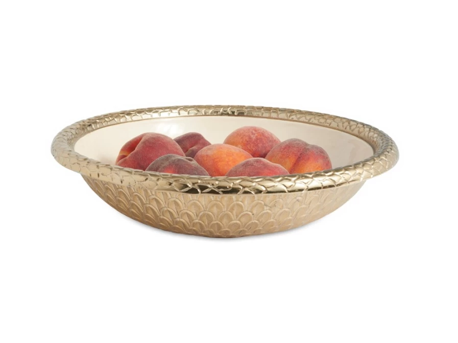 Julia Knight 12-Inch Round Gold Florentine Bowl with Snowflake Design