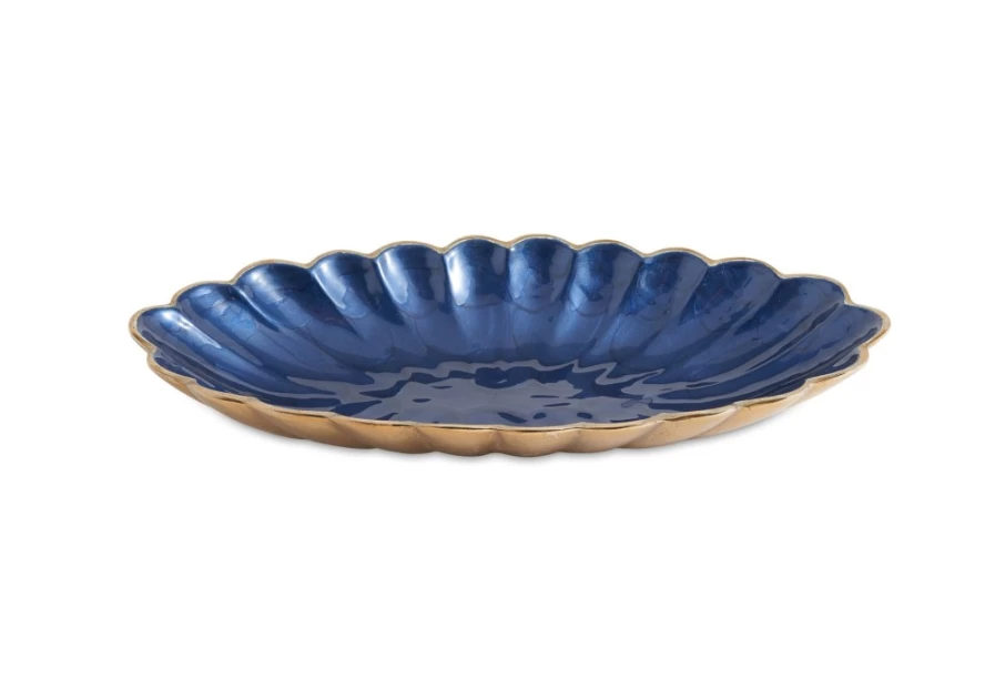 Julia Knight 16" Gold Sapphire Peony Oval Bowl - Handcrafted Elegant Decorative Serving Bowl