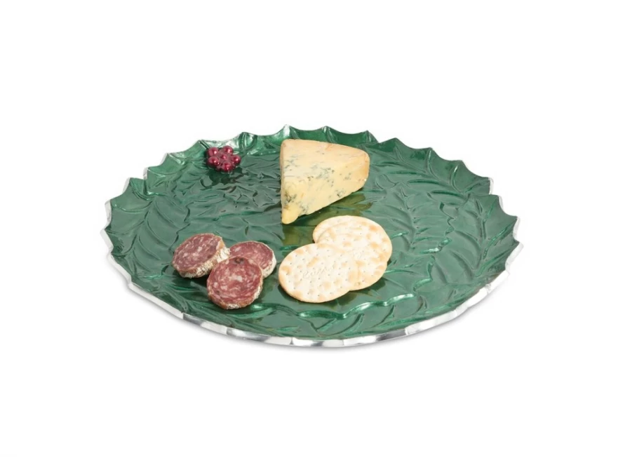 Julia Knight 13" Emerald Green Round Holly Sprig Decorative Serving Platter