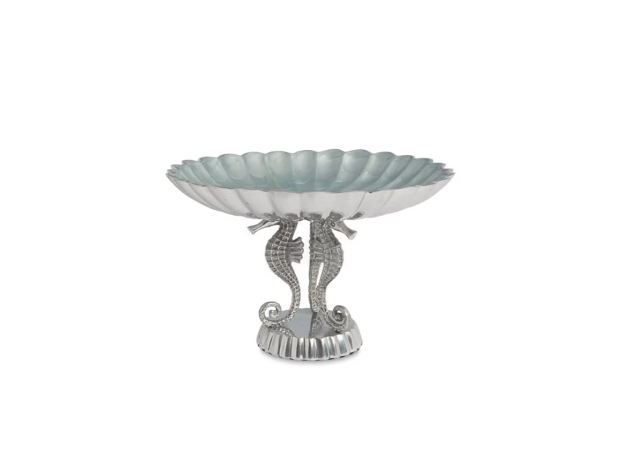 Julia Knight 10-Inch Sea Horse Pedestal Bowl with Hydrangea Design for Home Decor
