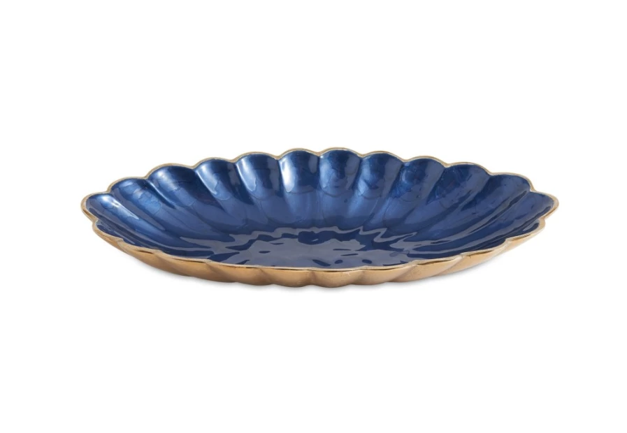 Julia Knight 16" Gold Sapphire Peony Oval Serving Bowl - Handcrafted Elegant Dining & Decor