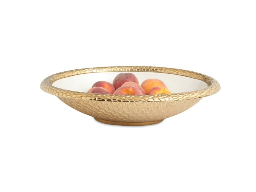 Julia Knight 15" Gold Florentine Oval Bowl with Snow Design - Elegant Serving Dish