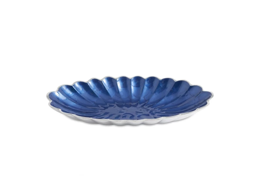Julia Knight 16" Oval Sapphire Blue Bowl - Handcrafted Peony Design Ceramic Serving Dish