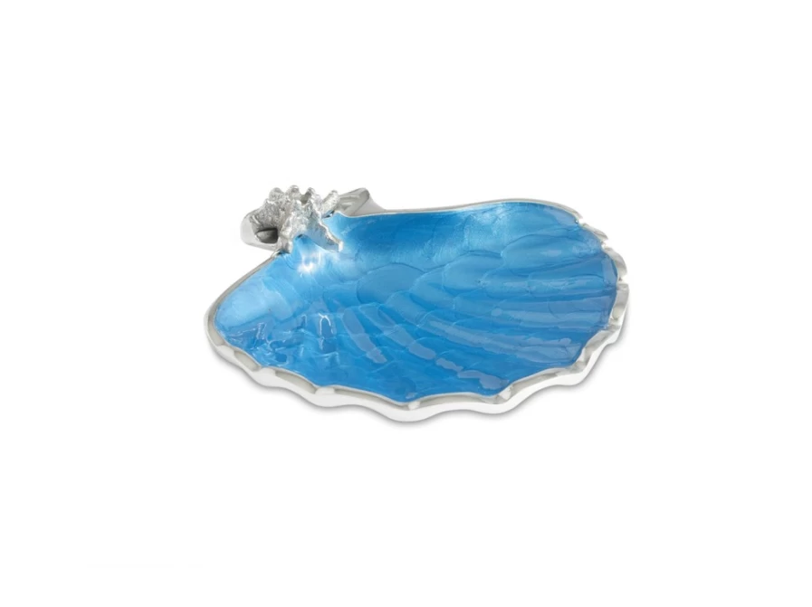 Julia Knight 8.5-Inch Azure Blue Scallop Starfish Decorative Bowl for Home Decor
