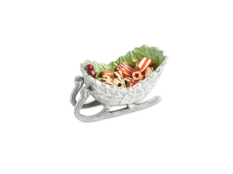 Julia Knight 5.5" Petite Sleigh Bowl - Holly Sprig Design - Mojito Green Decorative Serving Bowl