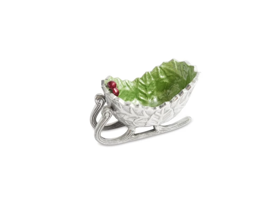 Julia Knight 5.5" Petite Sleigh Bowl - Holly Sprig Design - Mojito Green Decorative Serving Bowl