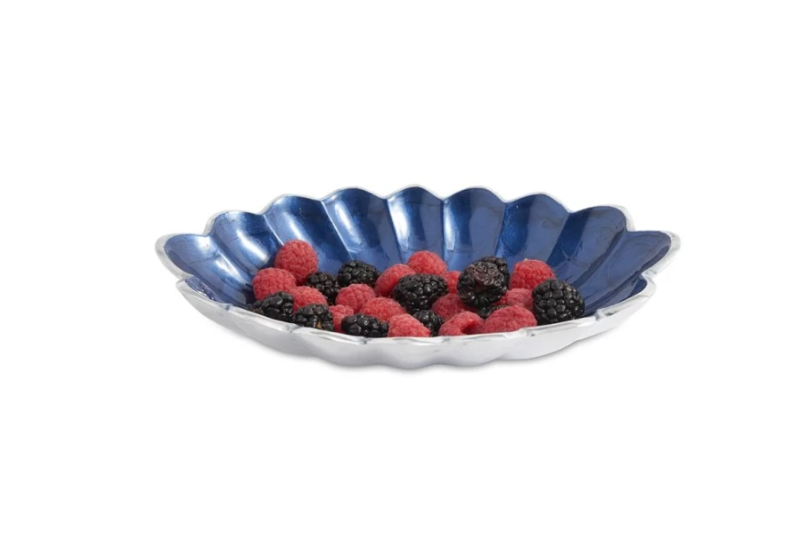 Julia Knight 8-Inch Oval Sapphire Blue Bowl - Handcrafted Peony Design for Elegant Dining & Decor