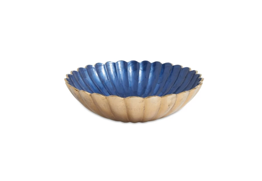 Julia Knight 15" Round Gold Sapphire Peony Decorative Bowl for Home Decor
