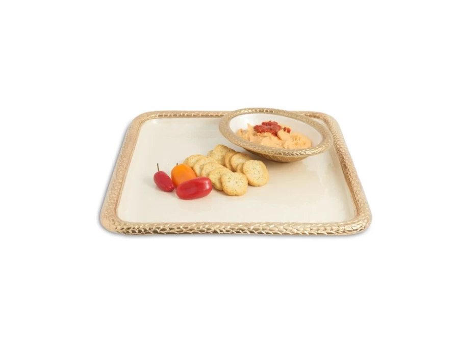 Julia Knight 15" Gold Florentine Square Tray with Snow Design - Elegant Serving Tray