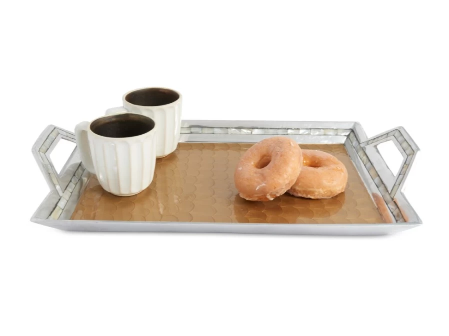 Julia Knight 21" Classic Toffee Beveled Serving Tray with Handles - Elegant & Durable