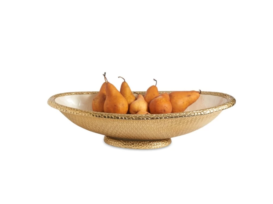 Julia Knight 24-Inch Gold Florentine Oval Bowl with Snowflake Design - Elegant Decorative Serving Bowl