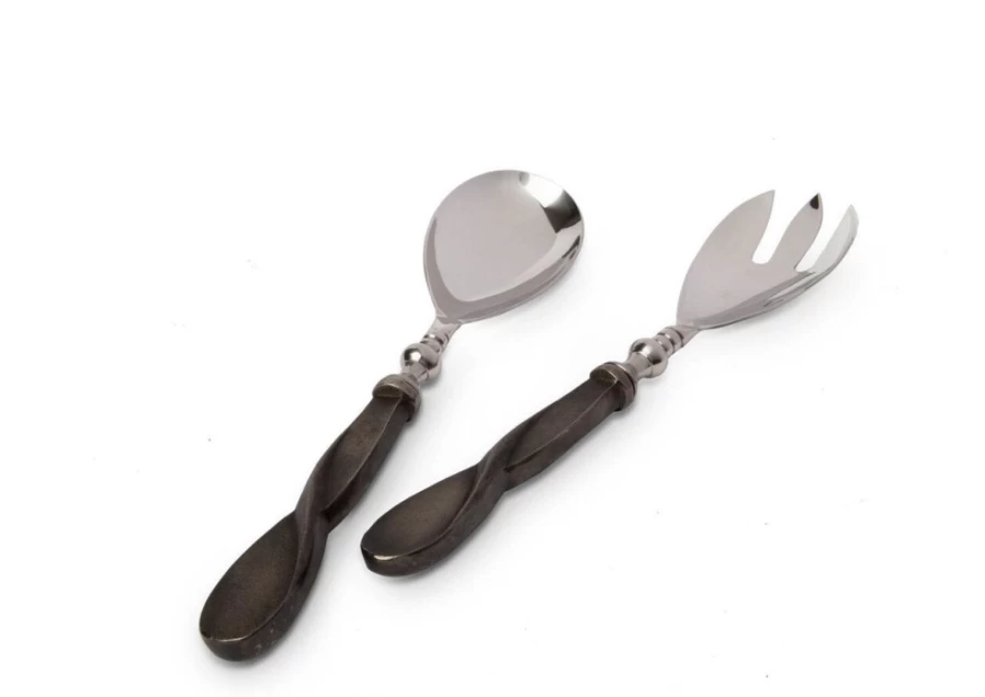 Julia Knight Eclipse Salad Serving Set - Stainless Steel Utensils in Steel Blue - Modern Dining Accessories