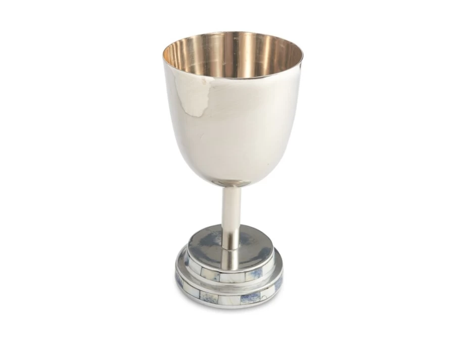 Julia Knight 6.75" Mosaic Azure Kiddush Cup - Handcrafted Jewish Ceremonial Wine Goblet for Holidays & Shabbat