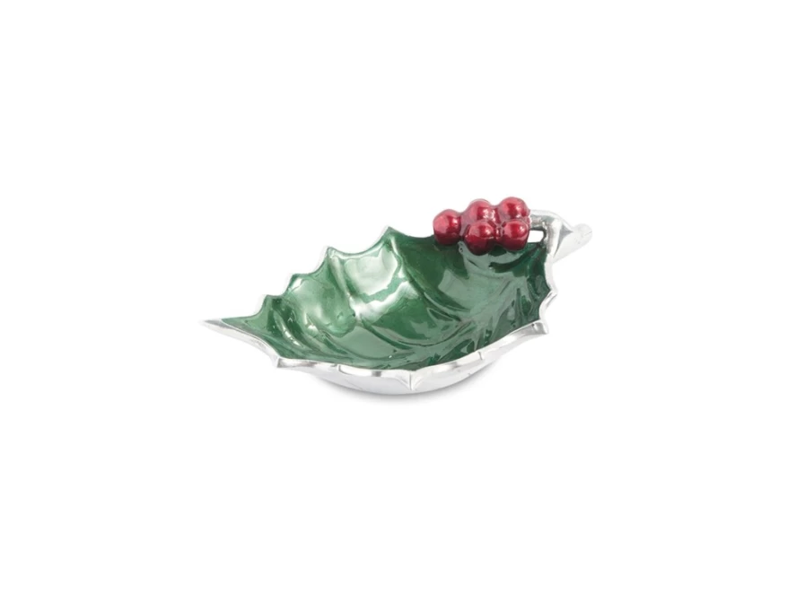 Julia Knight 6.5 Inch Emerald Green Holly Sprig Decorative Bowl