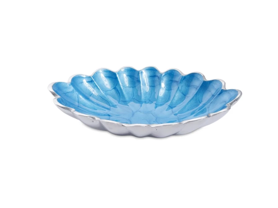 Julia Knight 8-Inch Azure Blue Oval Ceramic Bowl Handcrafted Peony Floral Design