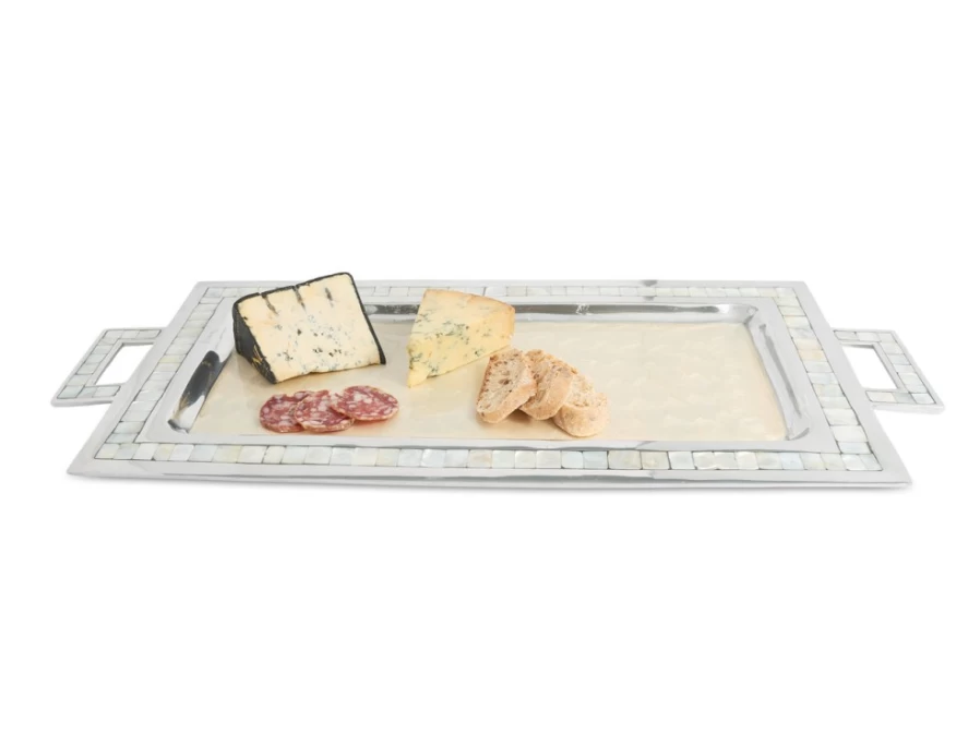 Julia Knight 25-Inch Classic Rectangular Serving Tray with Handles - Elegant Snow Design for Dining & Entertaining