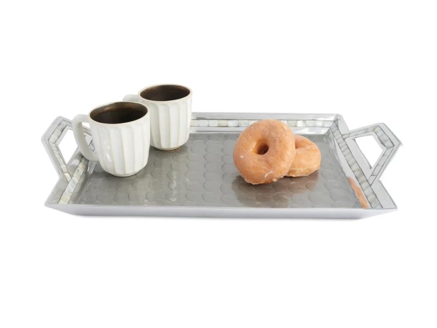 Julia Knight 21" Platinum Beveled Serving Tray with Handles - Classic Elegant Dining & Entertaining Platter
