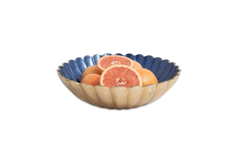 Julia Knight 15" Round Gold Sapphire Peony Decorative Bowl for Home Decor