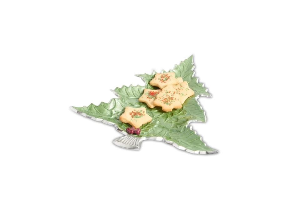 Julia Knight 16" Holly Sprig Tree Platter with Red Berries for Mojito Serving