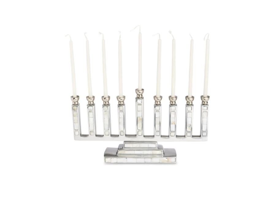 Julia Knight Classic Menorah - Elegant Mother of Pearl Hanukkah Candle Holder for Jewish Holiday Decor