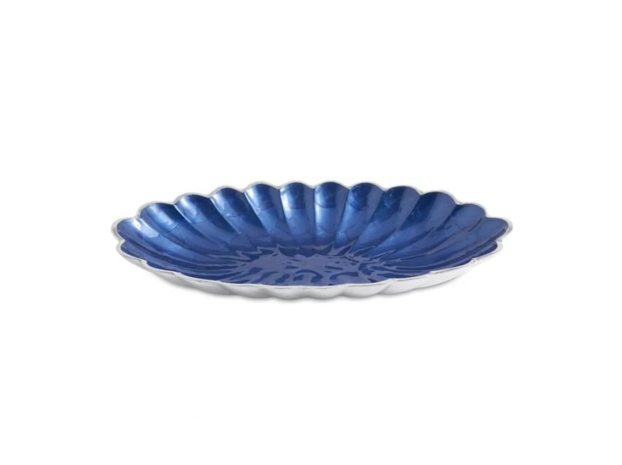 Julia Knight 16" Oval Sapphire Blue Bowl - Handcrafted Peony Design, Elegant Serving Bowl for Dining & Decor
