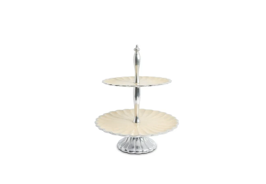 Julia Knight 11.5-Inch Two-Tiered Cake Stand with Peony Design for Elegant Dessert Serving