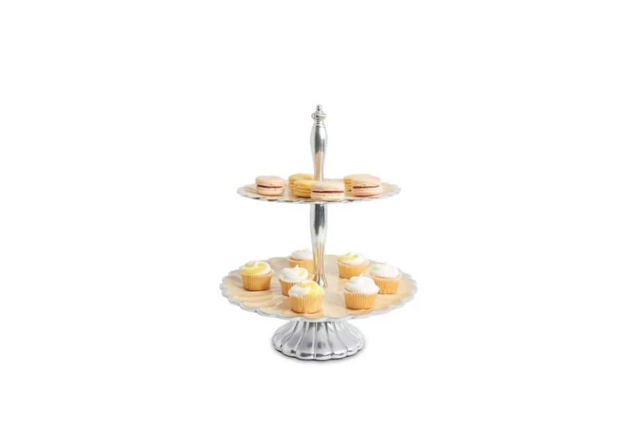 Julia Knight 11.5-Inch Two-Tiered Cake Stand with Peony Design for Elegant Dessert Serving