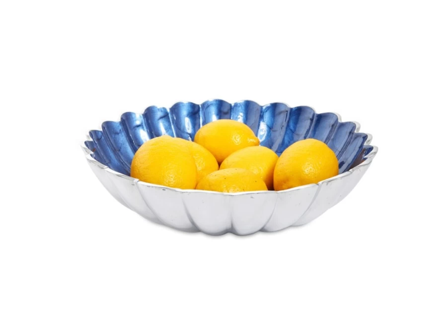 Julia Knight 12" Sapphire Blue Round Deep Ceramic Bowl Handcrafted Peony Design