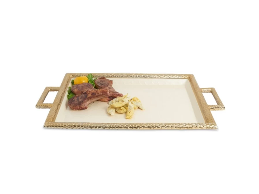 Julia Knight 23" Florentine Gold Beveled Serving Tray with Handles - Elegant Snow Design
