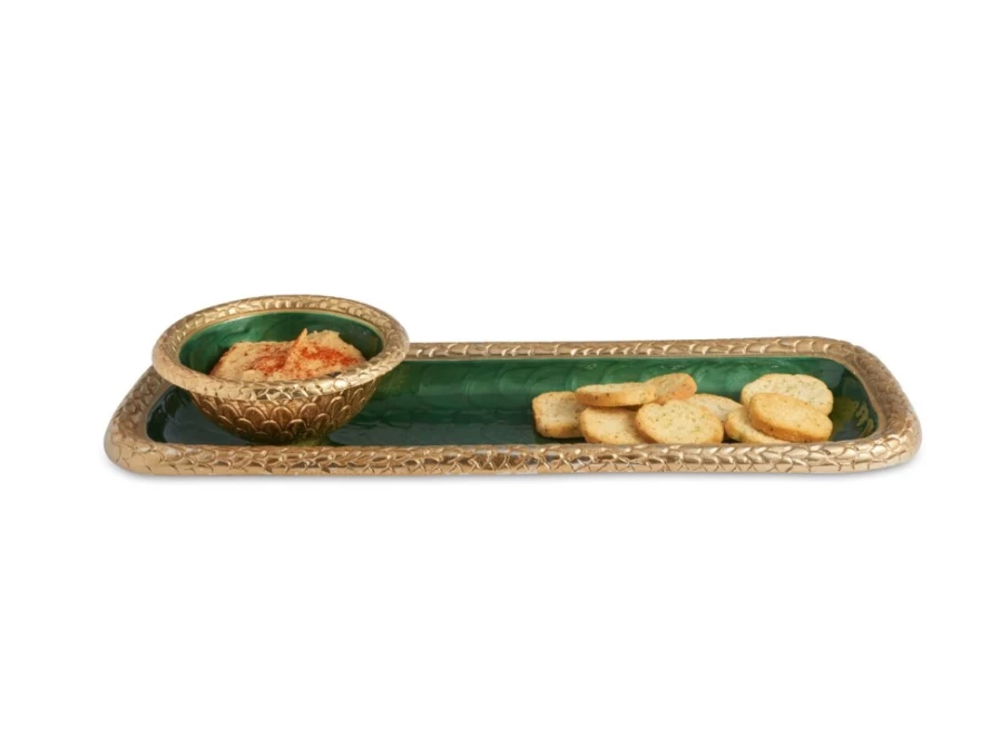Julia Knight 16" Florentine Rectangular Emerald Green Gold Serving Tray - Elegant Decorative Tray for Dining & Entertaining