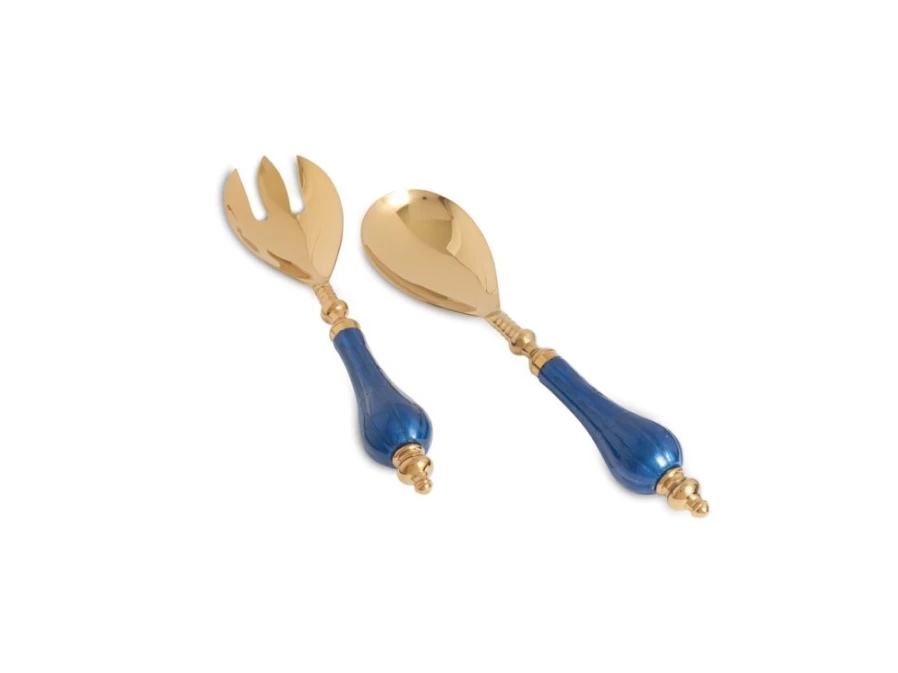 Julia Knight Gold & Sapphire Peony Salad Serving Set - Elegant Floral Cutlery for Dining