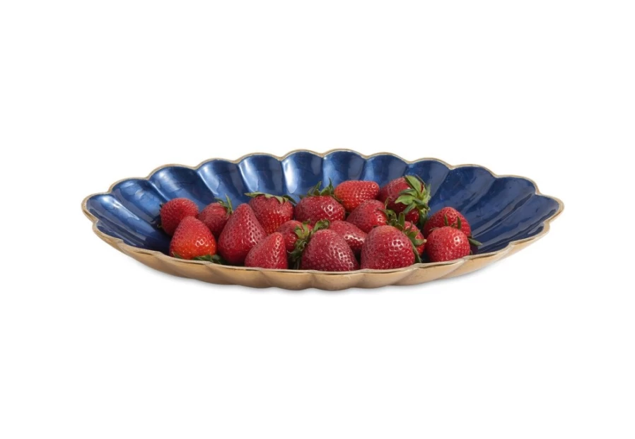 Julia Knight 16" Gold Sapphire Peony Oval Bowl - Handcrafted Elegant Decorative Serving Bowl