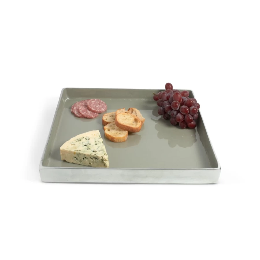 Julia Knight 12.5 Inch Square Platinum Serving Tray - Elegant Dining & Entertaining Platter