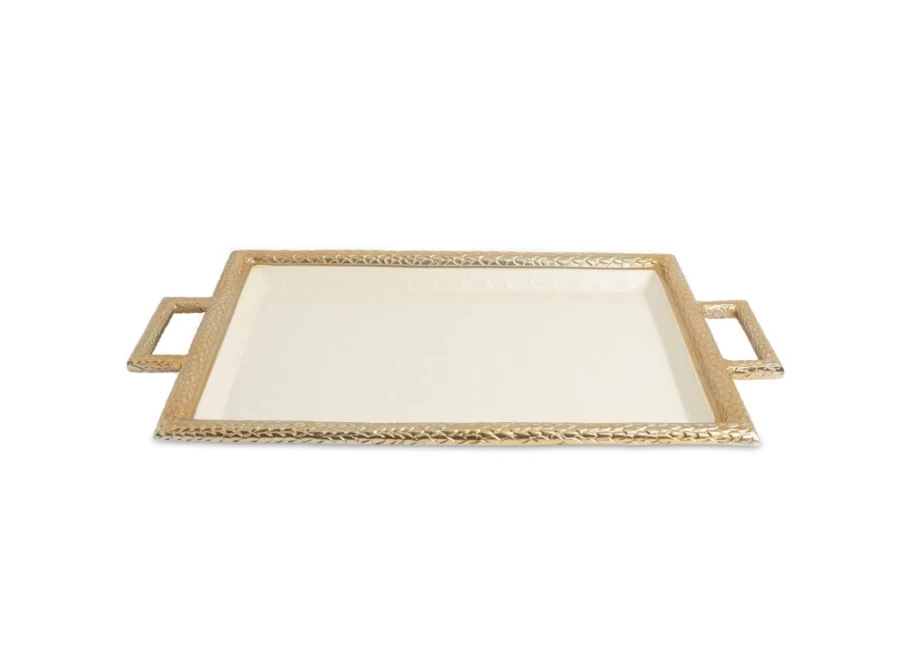 Julia Knight 23" Florentine Gold Beveled Serving Tray with Handles - Elegant Snow Design